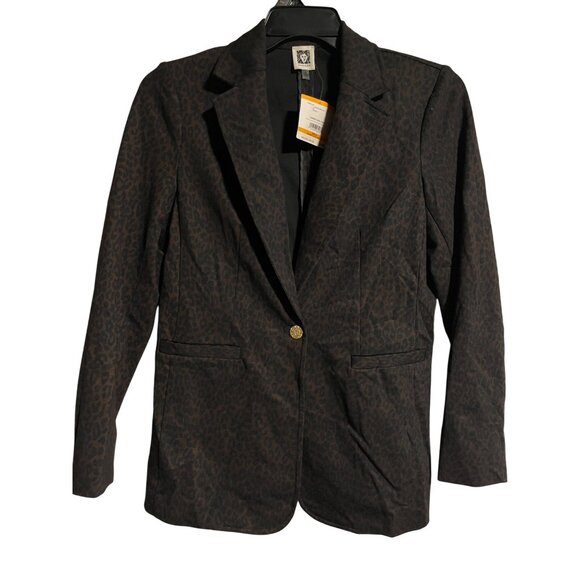 Anne Klein Womens Leopard Print Blazer Jacket Size Small Black Espresso - Picture 1 of 10